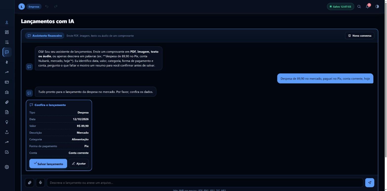 Assistente de IA confirmando um lançamento escrito em uma frase